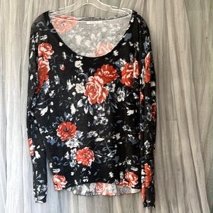 ⭐️ Sass pullover black floral sweater long sleeves off shoulders red roses 8
